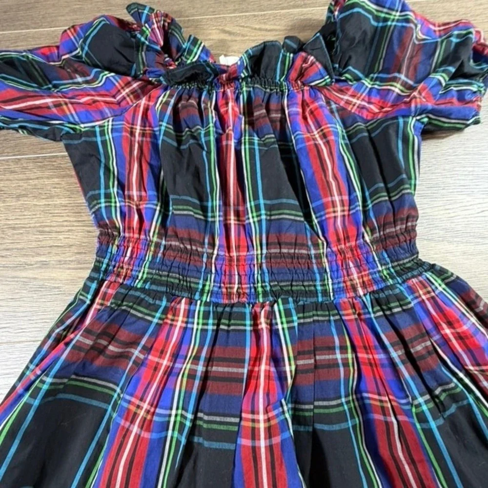 Crewcuts by J. Crew Girls Puff Sleeve Dress in Black Stewart Tartan Holiday 10